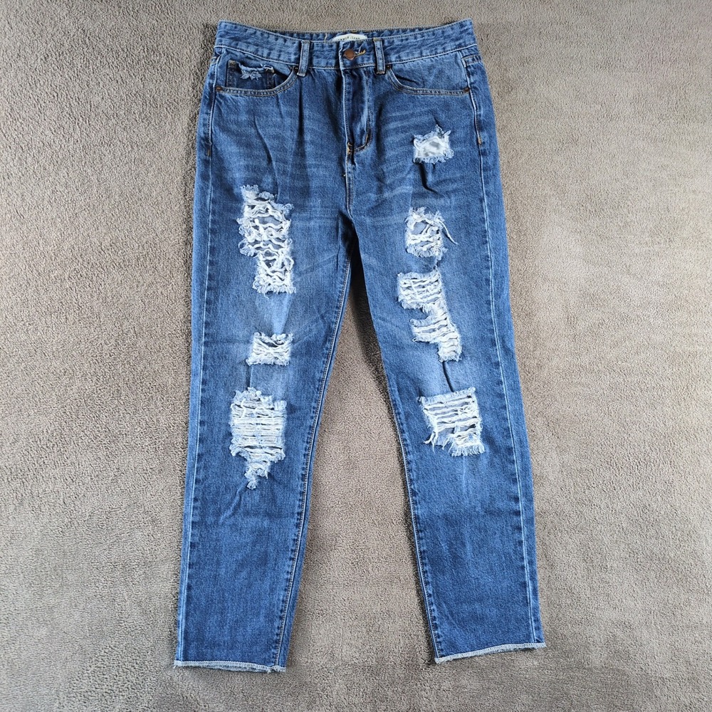 HAMMER JEANS‎ Women Distressed Ripped Blue Denim Straight Leg Jeans Size 9